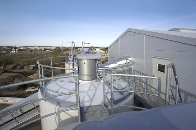 Støvfilter på toppen af silo.